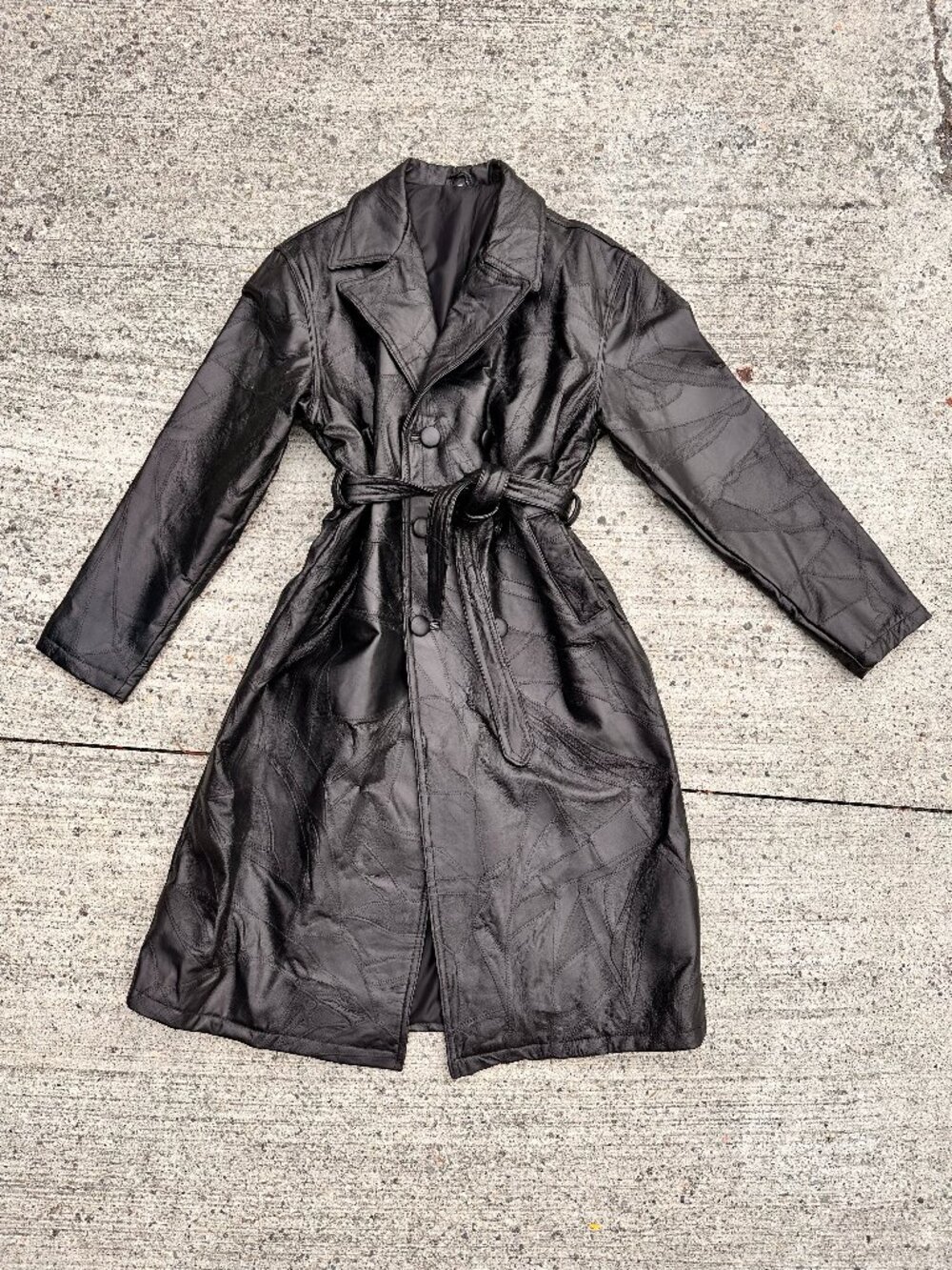 Black Patchwork Leather Trench Coat XXL **SMALL HOLE**